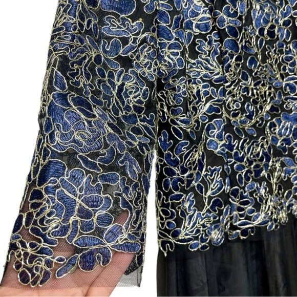 ALEX EVENINGS Faux Two-Piece Cocktel Midi Dress in Black Blue Size 8 - Picture 6 of 11